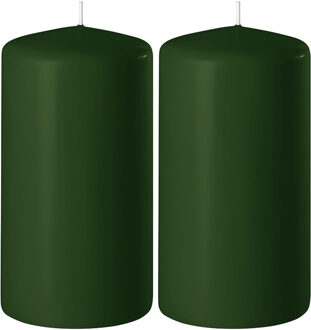 Enlightening Candles 2x Donkergroene cilinderkaarsen/stompkaarsen 6 x 10 cm 36 branduren