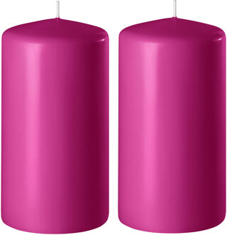 Enlightening Candles 2x Fuchsia roze cilinderkaarsen/stompkaarsen 6 x 12 cm 45 branduren