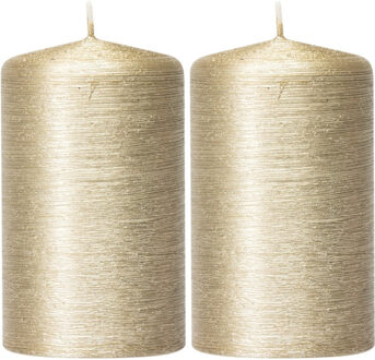 Enlightening Candles 2x Kaarsen creme goud 6 x 10 cm 25 branduren sfeerkaarsen - Stompkaarsen Goudkleurig