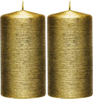 Enlightening Candles 2x Kaarsen creme goud 7 x 13 cm 25 branduren sfeerKaarsen - Stompkaarsen Goudkleurig