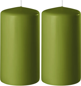 Enlightening Candles 2x Kaarsen olijf groen 6 x 15 cm 58 branduren sfeerkaarsen - Stompkaarsen