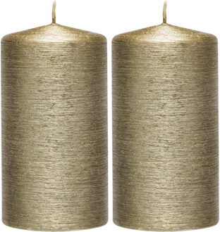 Enlightening Candles 2x Kaarsenen creme goud 7 x 13 cm 25 branduren sfeerkaarsenen - Stompkaarsen Goudkleurig