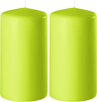Enlightening Candles 2x Lime groene cilinderkaarsen/stompkaarsen 6 x 12 cm 45 branduren