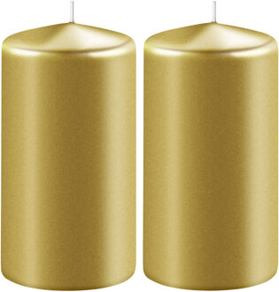 Enlightening Candles 2x Metallic gouden cilinderkaarsen/stompkaarsen 6 x 10 cm 36 branduren