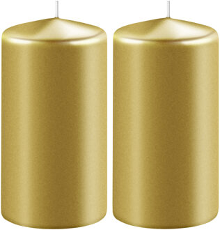 Enlightening Candles 2x Metallic gouden cilinderkaarsen/stompkaarsen 6 x 8 cm 27 branduren