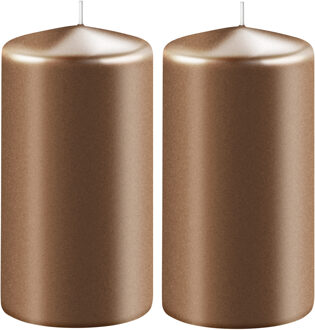 Enlightening Candles 2x Metallic koperen cilinderkaarsen/stompkaarsen 6 x 12 cm 45 branduren