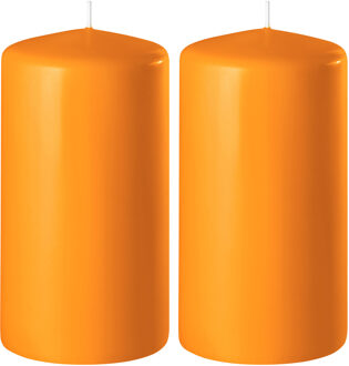 Enlightening Candles 2x Oranje cilinderkaarsen/stompkaarsen 6 x 15 cm 58 branduren