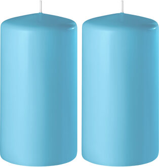 Enlightening Candles 2x Turquoise cilinderkaarsen/stompkaarsen 6 x 15 cm 58 branduren
