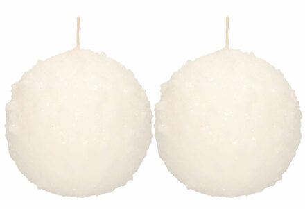 Enlightening Candles 2x Witte sneeuwbal bolkaarsen 10 cm 67 branduren