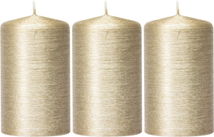 Enlightening Candles 3x Creme gouden cilinderkaarsen/stompkaarsen 6 x 10 cm 25 brandu