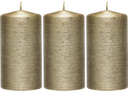 Enlightening Candles 3x Creme gouden cilinderkaarsen/stompkaarsen 7 x 13 cm 25 brandu