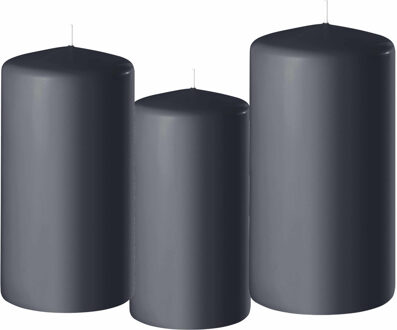 Enlightening Candles 3x stuks donkergrijze stompkaarsen 10-12-15 cm - Stompkaarsen Grijs