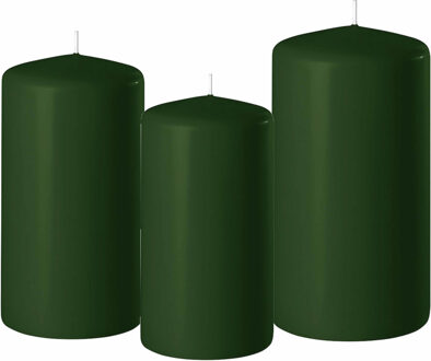 Enlightening Candles 3x stuks donkergroene stompkaarsen 10-12-15 cm