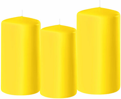 Enlightening Candles 3x stuks gele stompkaarsen 10-12-15 cm - Stompkaarsen Geel