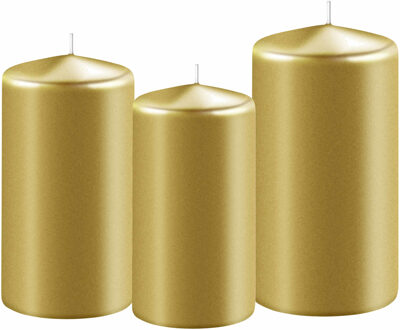 Enlightening Candles 3x stuks gouden stompkaarsen 10-12-15 cm - Stompkaarsen Goudkleurig