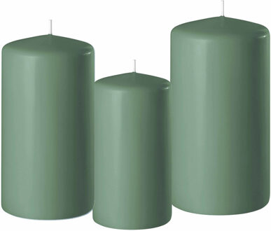 Enlightening Candles 3x stuks groene stompkaarsen 10-12-15 cm