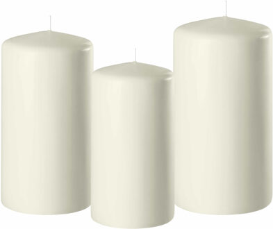 Enlightening Candles 3x stuks ivoor witte stompkaarsen 10-12-15 cm - Stompkaarsen