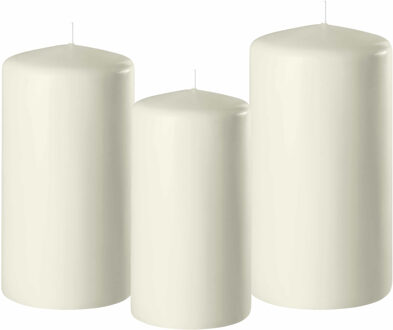Enlightening Candles 3x stuks ivoor witte stompkaarsen 10-12-15 cm