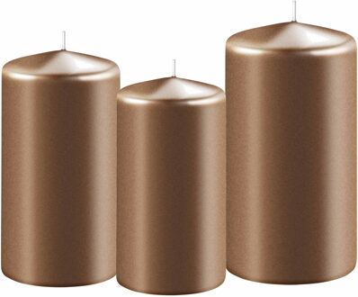 Enlightening Candles 3x stuks koperen stompkaarsen 10-12-15 cm - Stompkaarsen Koperkleurig