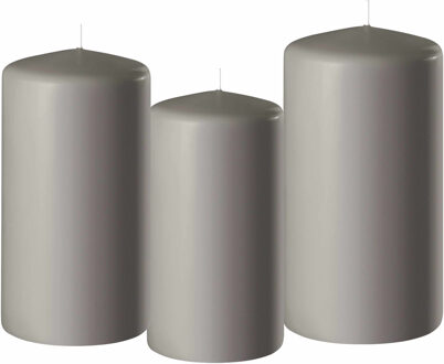 Enlightening Candles 3x stuks lichtgrijze stompkaarsen 10-12-15 cm - Stompkaarsen Grijs