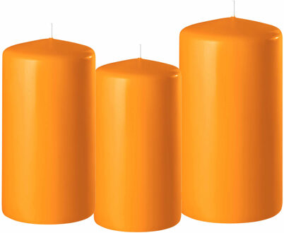 Enlightening Candles 3x stuks oranje stompkaarsen 10-12-15 cm - Stompkaarsen