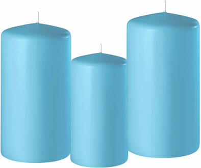 Enlightening Candles 3x stuks turquoise blauwe stompkaarsen 10-12-15 cm