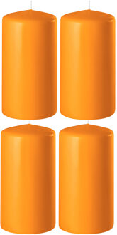 Enlightening Candles 4x Oranje cilinderkaarsen/stompkaarsen 6 x 8 cm 27 branduren