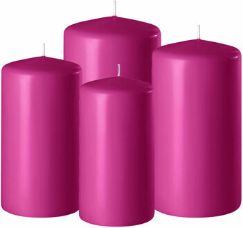 Enlightening Candles 4x stuks fuchsia roze stompkaarsen 8-10-12-15 cm - Stompkaarsen