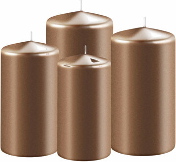 Enlightening Candles 4x stuks koperen stompkaarsen 8-10-12-15 cm - Stompkaarsen Koperkleurig