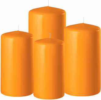 Enlightening Candles 4x stuks oranje stompkaarsen 8-10-12-15 cm - Stompkaarsen