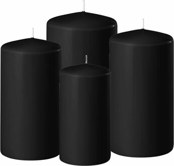 Enlightening Candles 4x stuks zwarte stompkaarsen 8-10-12-15 cm