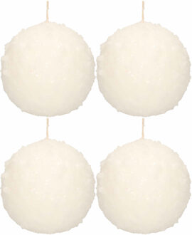 Enlightening Candles 4x Witte sneeuwbal bolkaarsen 10 cm 67 branduren