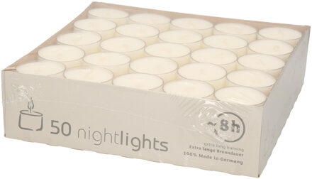 Enlightening Candles 50x Creme/witte theelichtjes/waxinelichtjes 8 branduren
