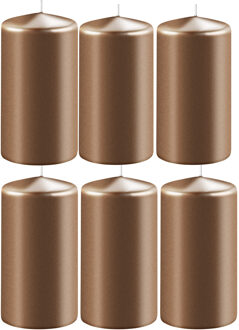 Enlightening Candles 6x Metallic koperen cilinderkaarsen/stompkaarsen 6 x 15 cm 58 branduren