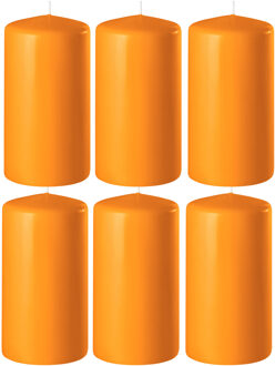 Enlightening Candles 6x Oranje cilinderkaarsen/stompkaarsen 6 x 15 cm 58 branduren