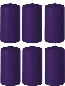 Enlightening Candles 6x Paarse cilinderkaarsen/stompkaarsen 6 x 15 cm 58 branduren