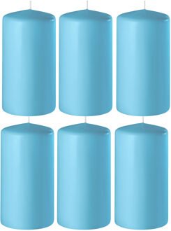 Enlightening Candles 6x Turquoise cilinderkaarsen/stompkaarsen 6 x 15 cm 58 branduren