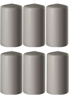 Enlightening Candles 6x Zandgrijze cilinderkaarsen/stompkaarsen 6 x 12 cm 45 branduren