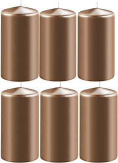 Enlightening Candles 8x Metallic koperen cilinderkaarsen/stompkaarsen 6 x 12 cm 45 branduren