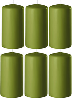 Enlightening Candles 8x Olijf groene cilinderkaarsen/stompkaarsen 6 x 8 cm 27 branduren