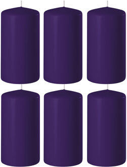 Enlightening Candles 8x Paarse cilinderkaarsen/stompkaarsen 6 x 10 cm 36 branduren