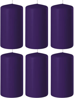 Enlightening Candles 8x Paarse cilinderkaarsen/stompkaarsen 6 x 15 cm 58 branduren