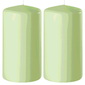 Enlightening Candles Cilinder/stompkaars - 2x - lichtgroen - D6 x H15 cm - 58 branduur