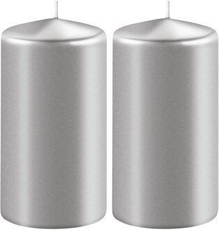 Enlightening Candles Cilinder stompkaars - 2x - zilver - D6 x H15 cm - 58 branduur