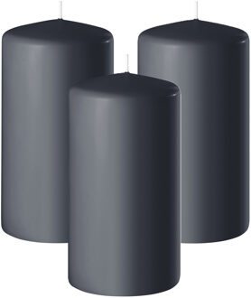 Enlightening Candles Cilinder/stompkaars - 3x - antraciet - D6 x H8 cm - 27 branduur