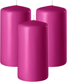 Enlightening Candles Cilinder/stompkaars - 3x - fuchsia roze - D8 x H12 cm - 45 branduur