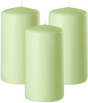 Enlightening Candles Cilinder/stompkaars - 3x - lichtgroen - D8 x H12 cm - 45 branduur
