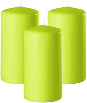 Enlightening Candles Cilinder/stompkaars - 3x - limegroen - D8 x H12 cm - 45 branduur
