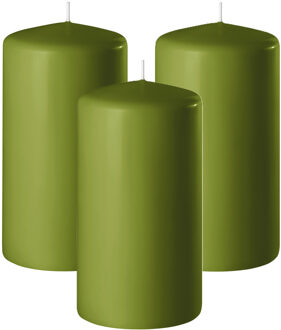 Enlightening Candles Cilinder/stompkaars - 3x - olijfgroen - D6 x H8 cm - 27 branduur
