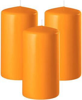 Enlightening Candles Cilinder/stompkaars - 3x - oranje - D6 x H15 cm - 58 branduur